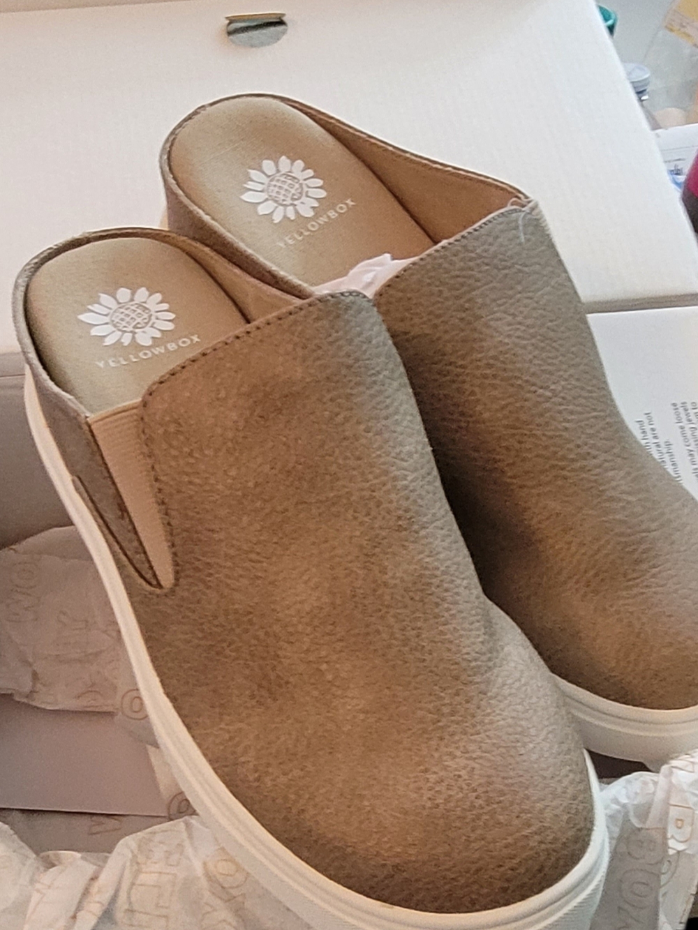 Yellow Box Taupe Slip-On Clog Sneakers with White Platform